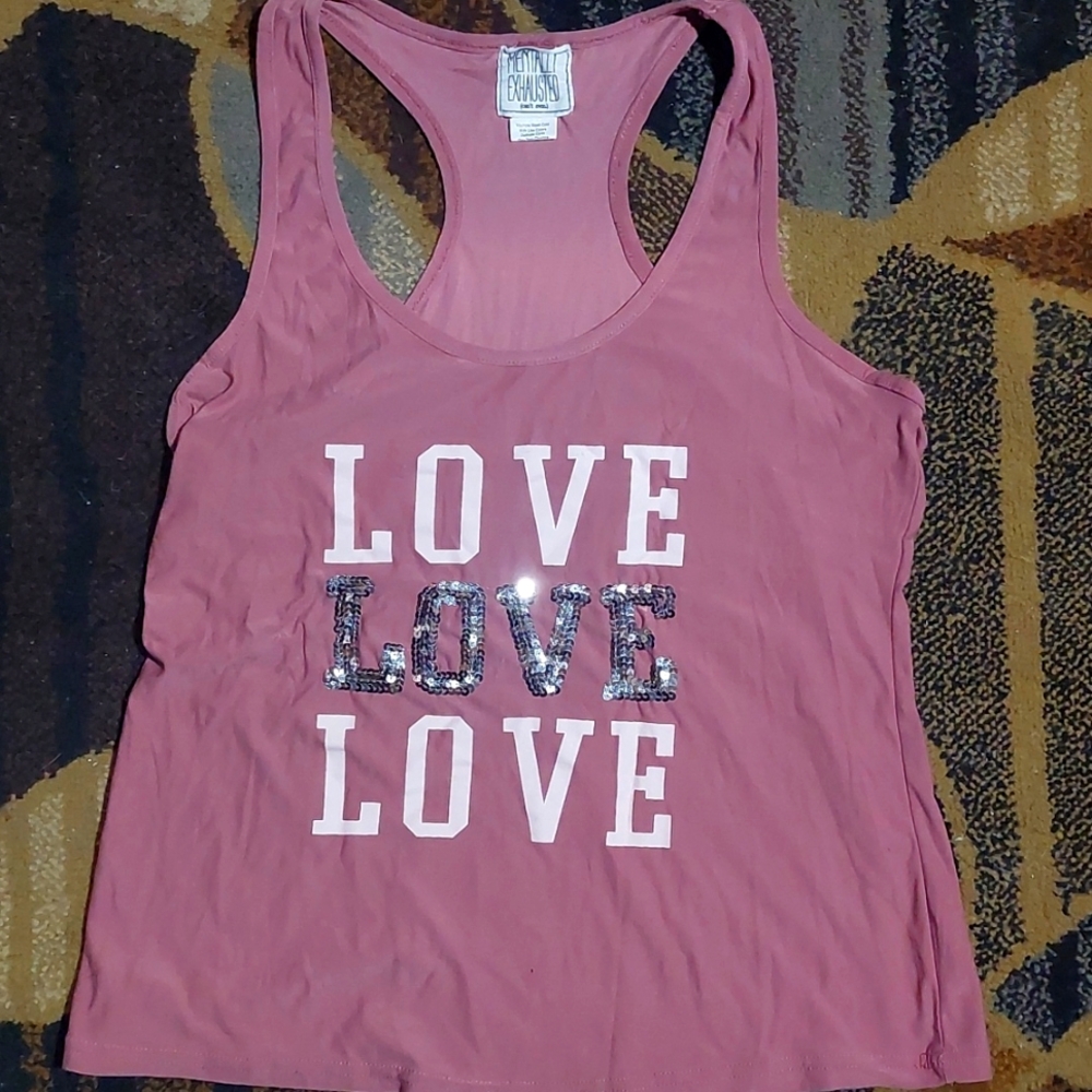 Mentally exhausted Love Sequins tank top